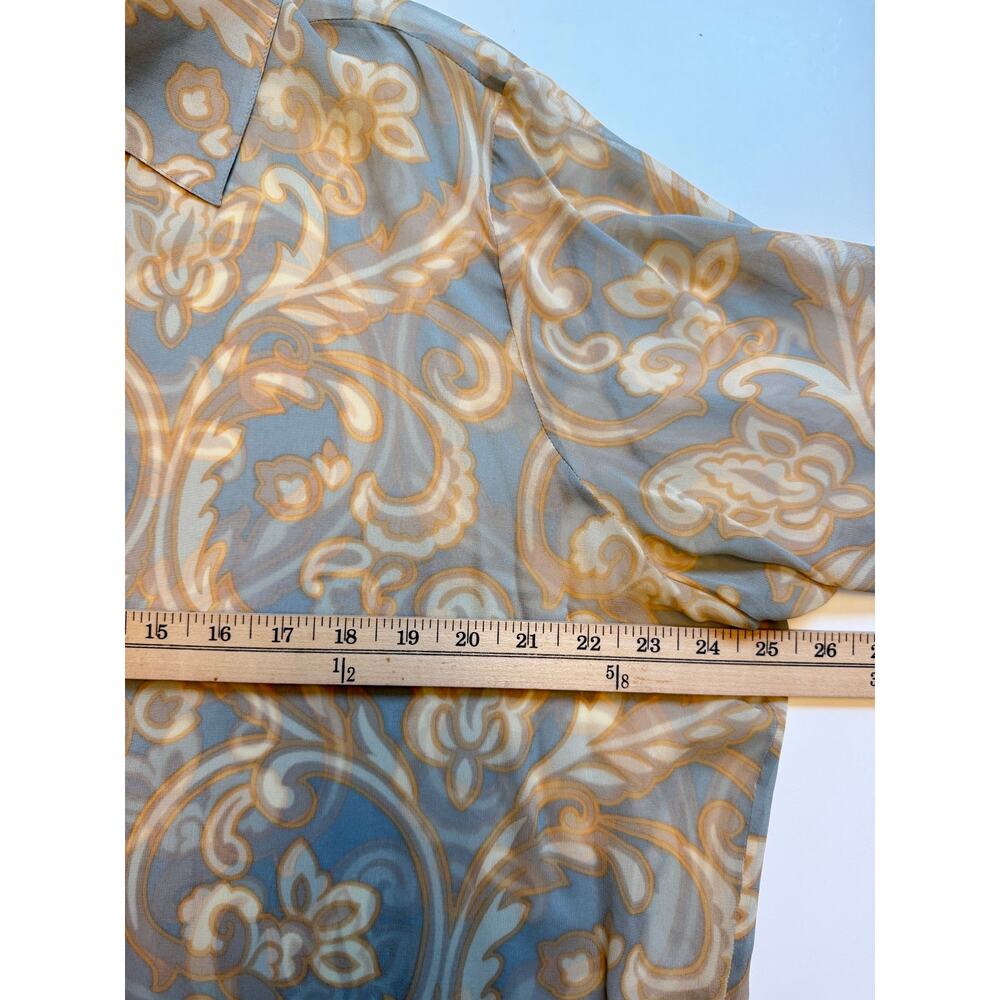Ellen Tracy 100% Silk Blouse Womens 16 Sage Blue Baroque Button Front Classic - Picture 10 of 12